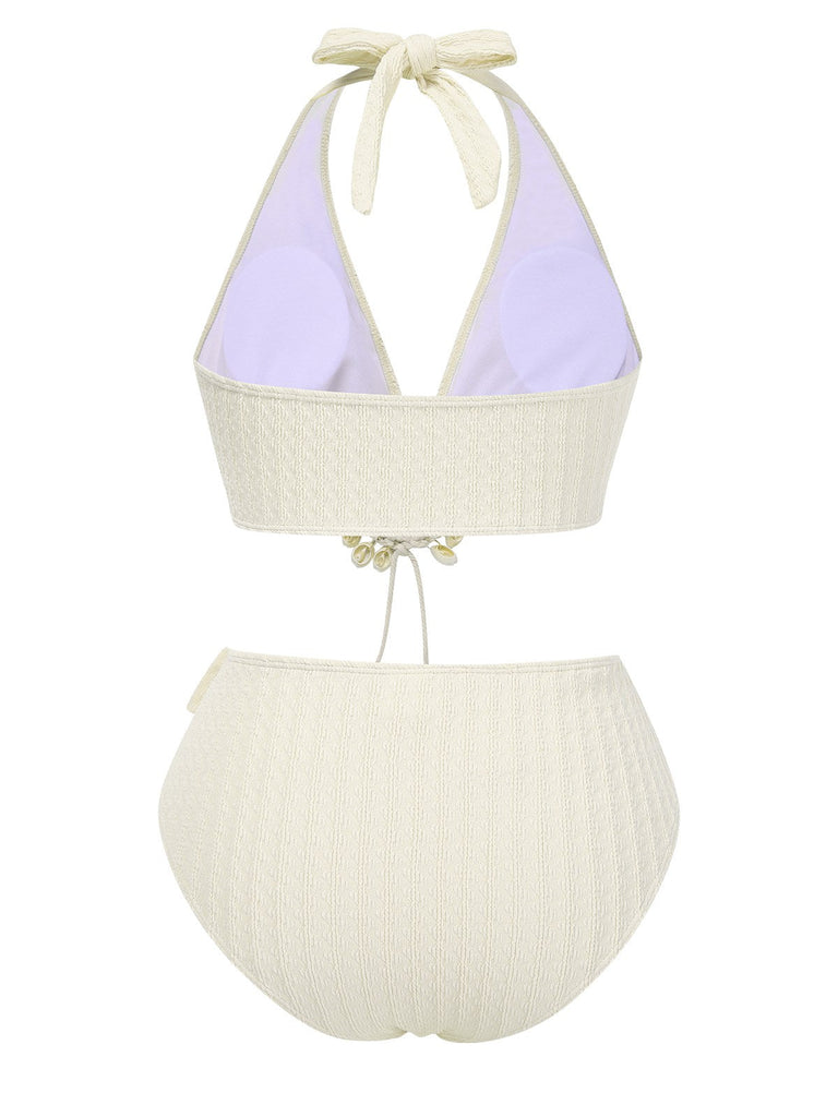 1950er Tief V-Ausschnitt Strukturiert Hülse Halter Badeanzug