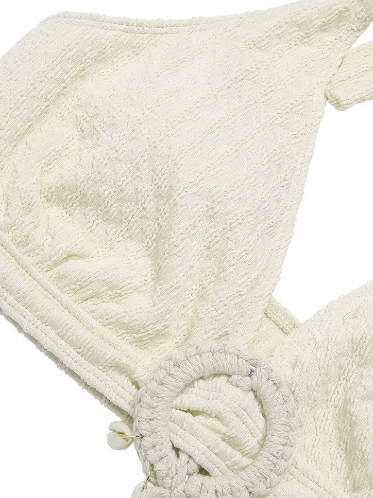 1950er Tief V-Ausschnitt Strukturiert Hülse Halter Badeanzug