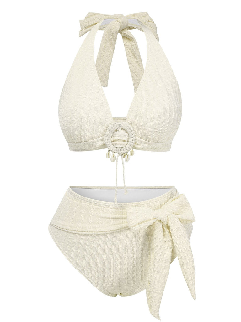 1950er Tief V-Ausschnitt Strukturiert Hülse Halter Badeanzug