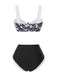 Schwarz 1940er Hepburn Silhouette Blumen Bikini Set
