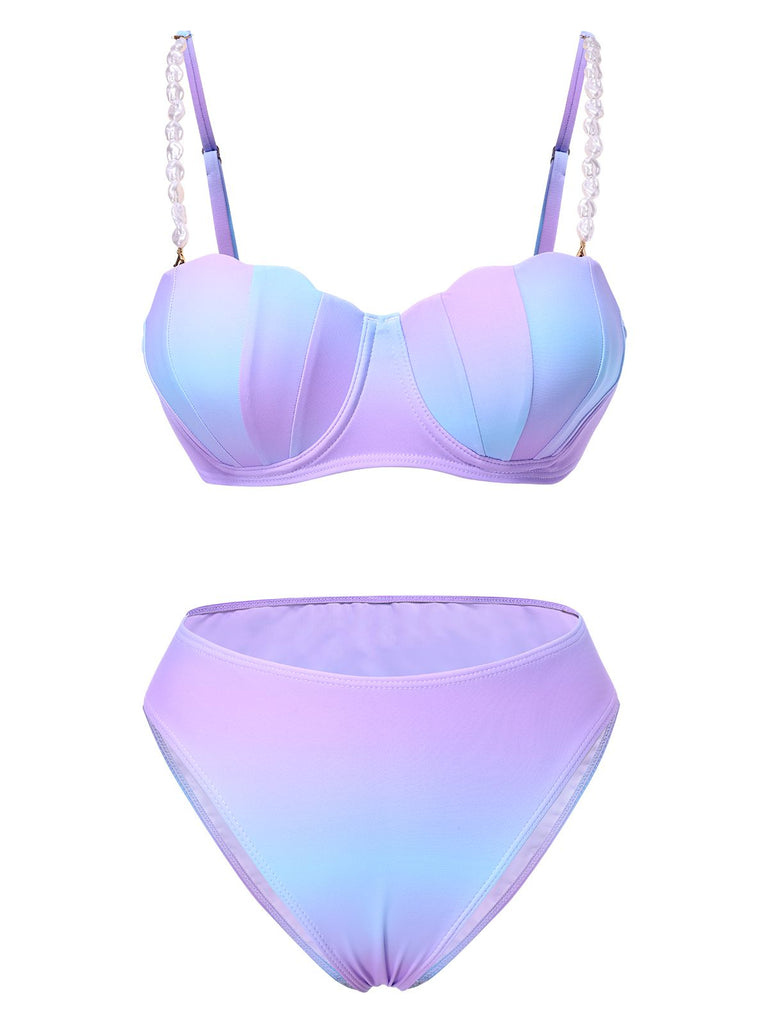 1960er Perle-Träger Muschel Ombre Bikini Set