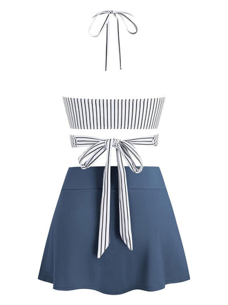 1940er Vertikal Streifen Schnürung Bikini Set