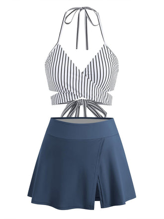 1940er Vertikal Streifen Schnürung Bikini Set