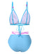 Himmelblau 1960er Streifen Schnürung Bogen Bikini Set