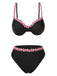 Schwarz 1950er 3D-Blumen Spaghetti Träger Bikini Set