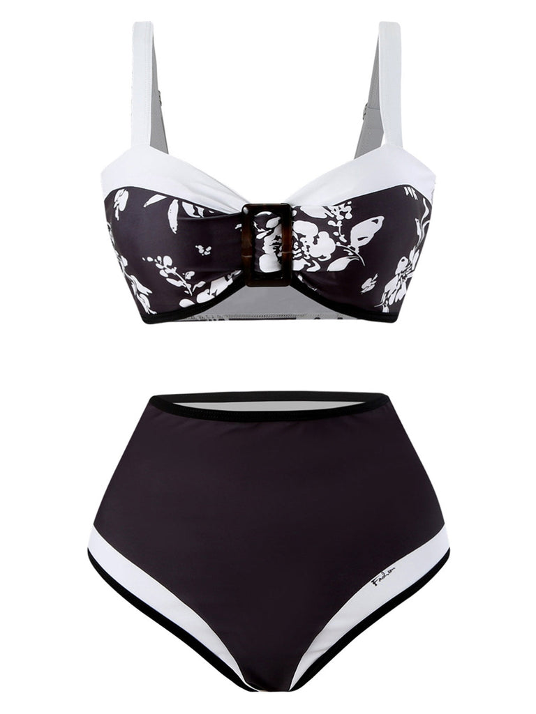 1940er Silhouette Pflanzen Breit-Träger Bikini