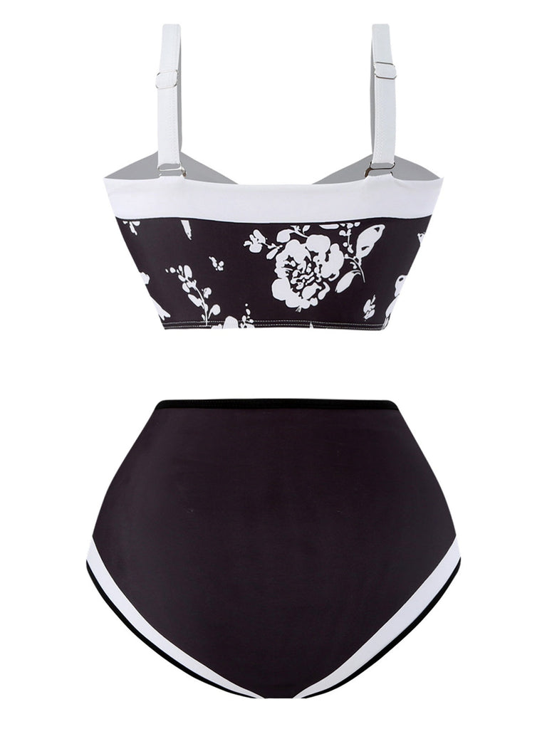 1940er Silhouette Pflanzen Breit-Träger Bikini