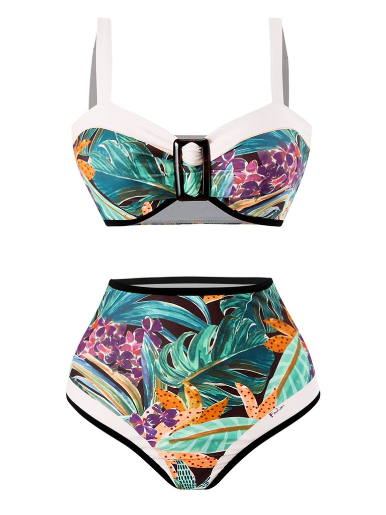 1940er Silhouette Pflanzen Breit-Träger Bikini