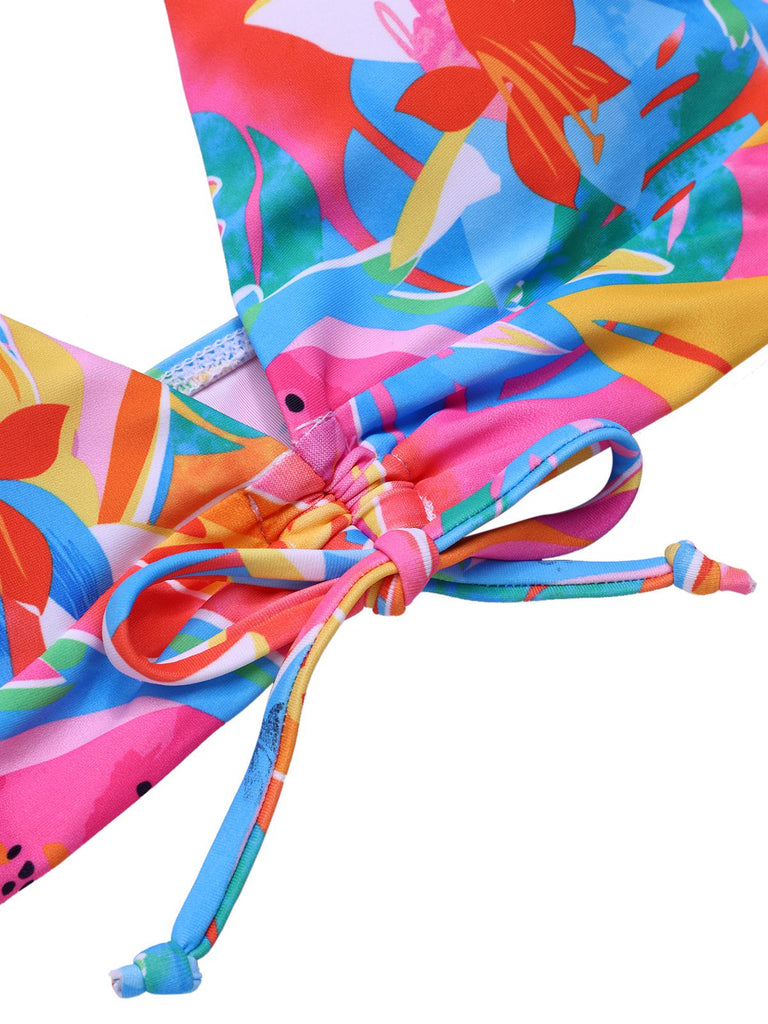 Multicolor 1960er Obst Aquarell Träger Bikini Set