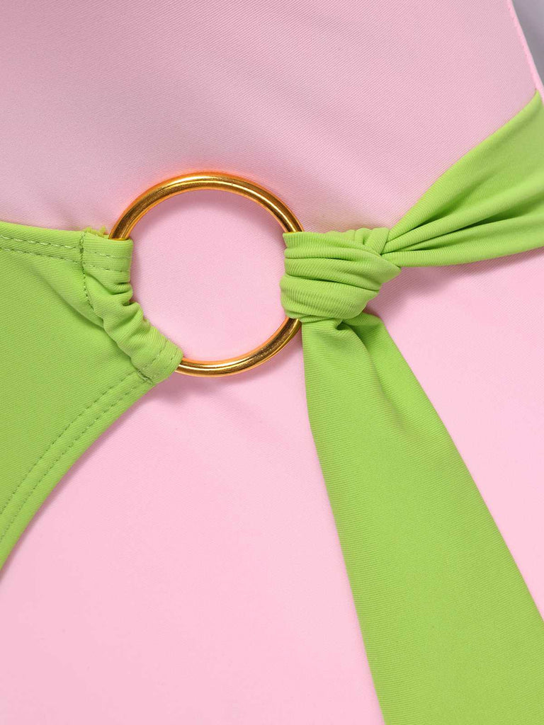 1980er Kontrast Kreuz-Träger Ring-Tie Badeanzug