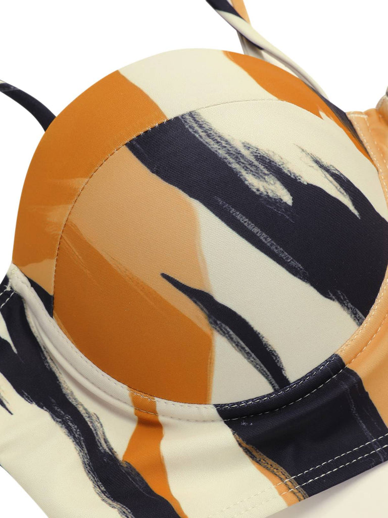 Multicolor 1940er Künstlerischer Pinsel Träger Schnürung Bademode