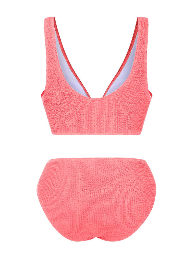 1940er Solide Schleifenknoten Strukturiert Fabric Bademode