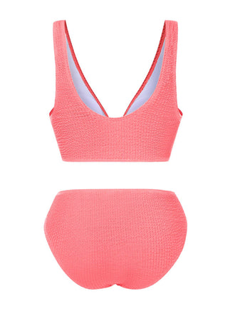 Rosa 1940er Solide Schleifenknoten Strukturiert Fabric Bademode