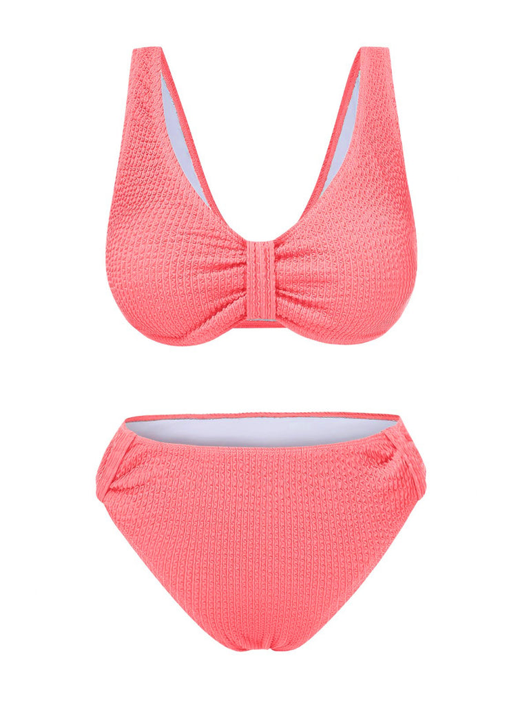 1940er Solide Schleifenknoten Strukturiert Fabric Bademode