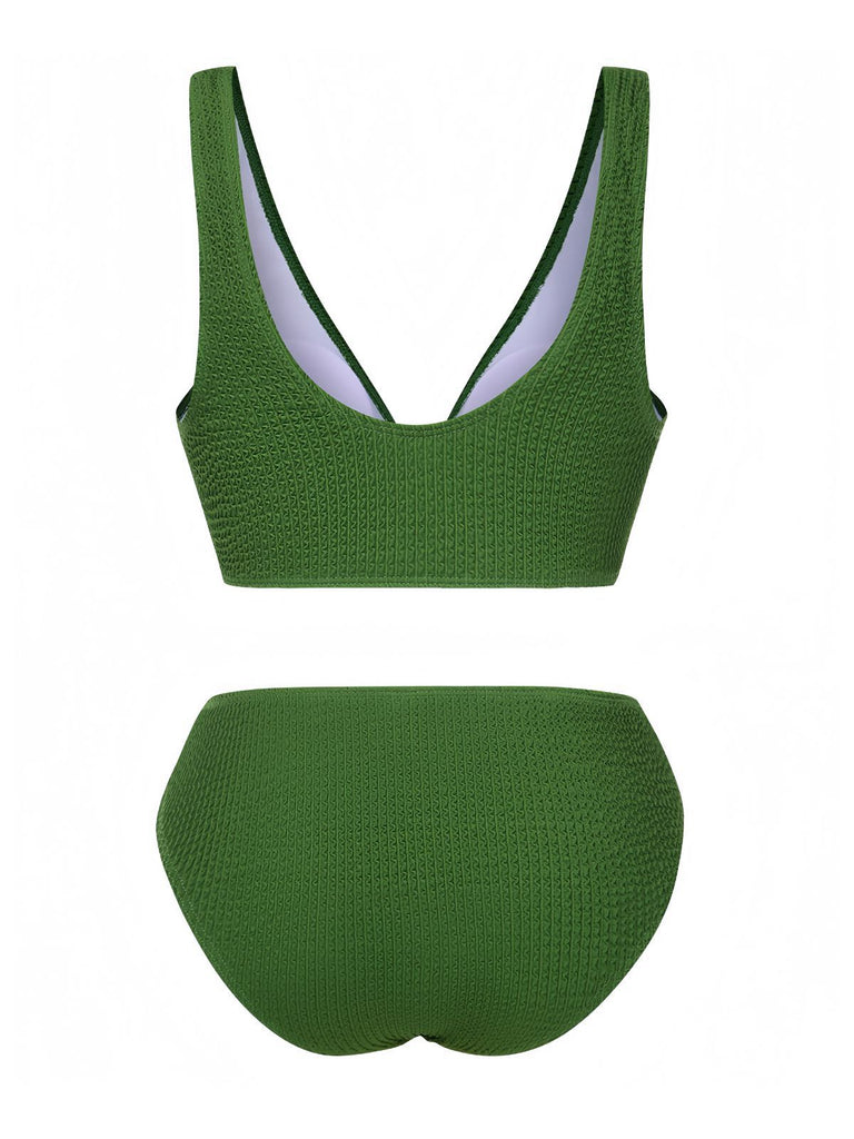 1940er Solide Schleifenknoten Strukturiert Fabric Bademode