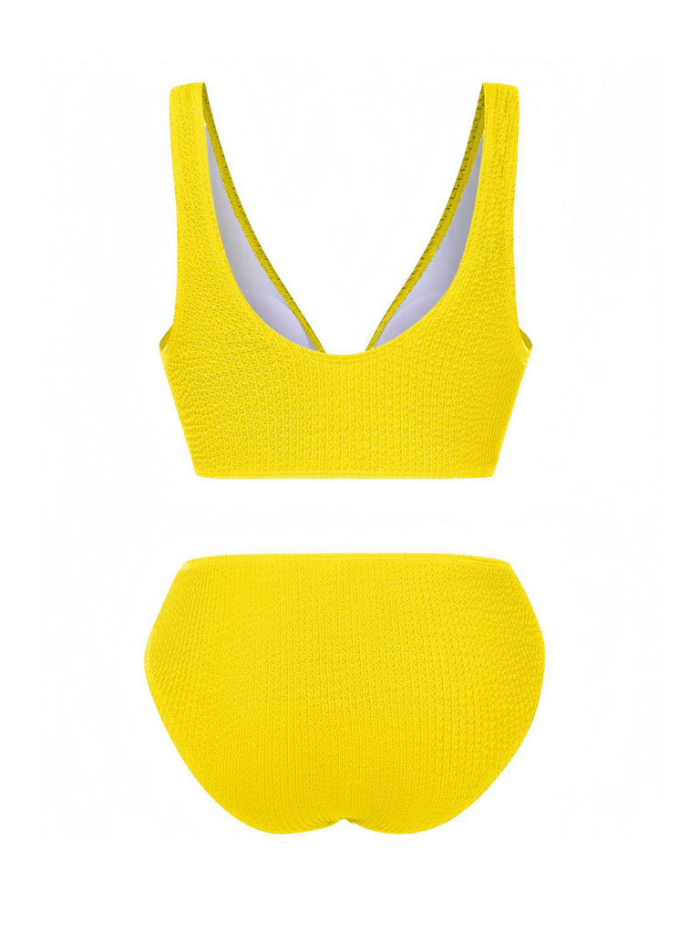 1940er Solide Schleifenknoten Strukturiert Fabric Bademode