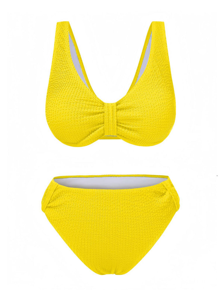 1940er Solide Schleifenknoten Strukturiert Fabric Bademode