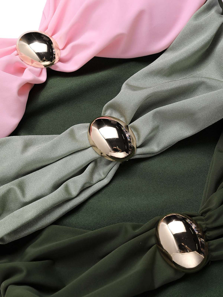 1950er Metall Tasten Hohl Einteiliger Badeanzug