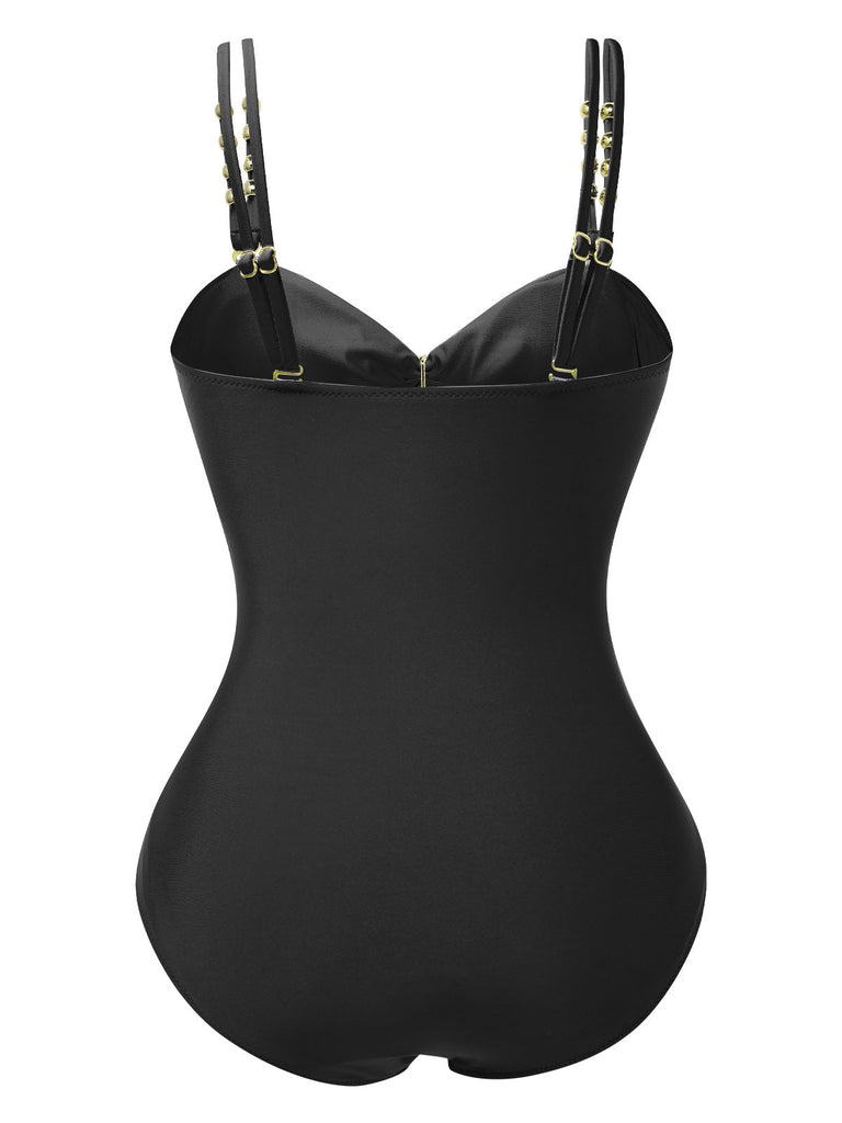 1950er Metall Tasten Hohl Einteiliger Badeanzug