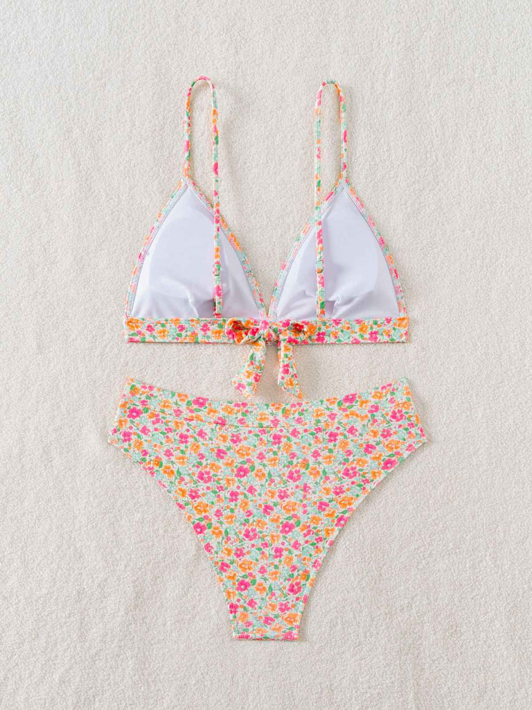 Mehrfarbig 1950er Ditsy Blumen Rückenkrawatte Bikini Set