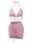 Rosa 1970er Shimmery Schimmernder Kettenkristall Bikini & Cover-Up