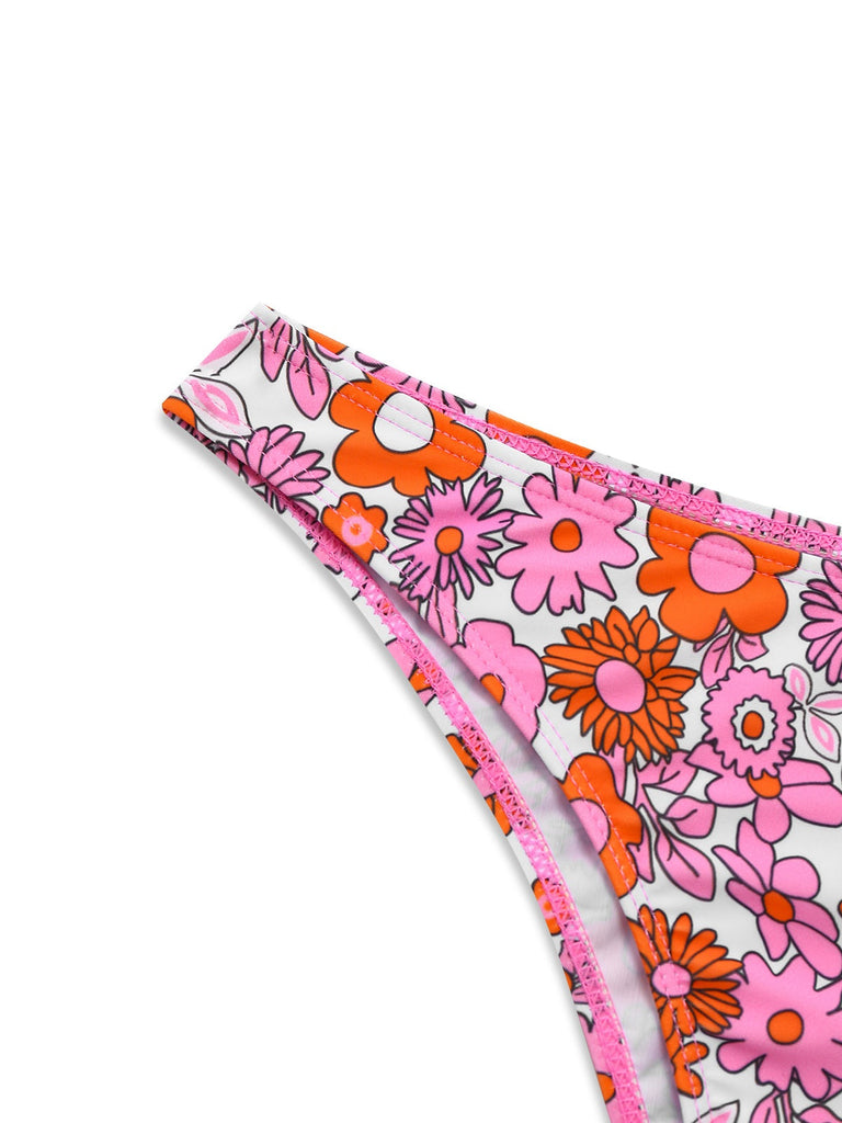 2PCS Multicolor 1950er Karikatur Blumen Bikini Set & Cover-Up