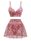 2PCS Multicolor 1950er Karikatur Blumen Bikini Set & Cover-Up