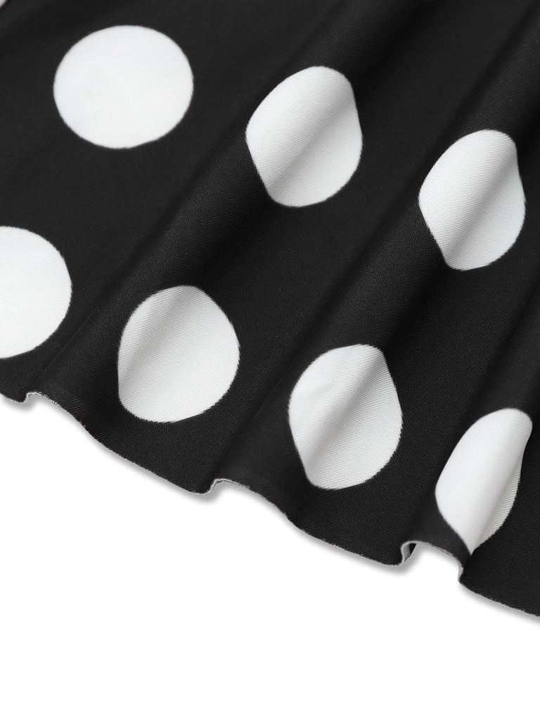Schwarz 1950er Polka Dots Spaghetti Träger Badekleid