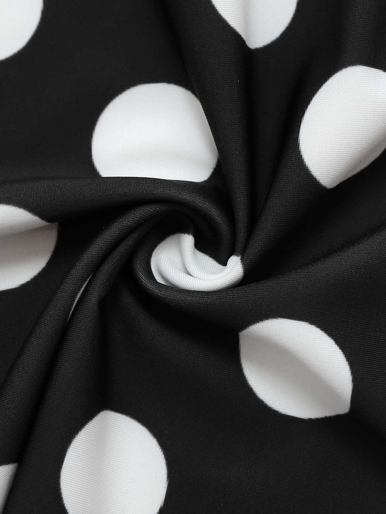 Schwarz 1950er Polka Dots Spaghetti Träger Badekleid