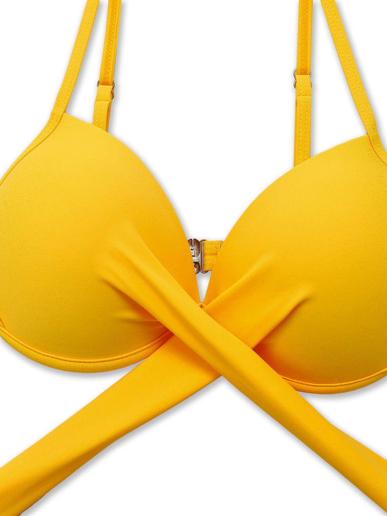 Gelb 1950er Sonnenblume Zurückbinden Bikini Set