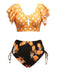 Orange 1950er Tupfen Zitrone Rüschen Bikini Set