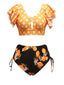 Orange 1950er Tupfen Zitrone Rüschen Bikini Set