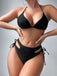 Schwarz 1960er Tropische Strand Kordelzug Bikini Set & Transparent Top