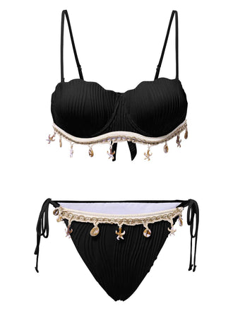 Schwarzes 50er Bikini-Set mit Muscheln und Seestern