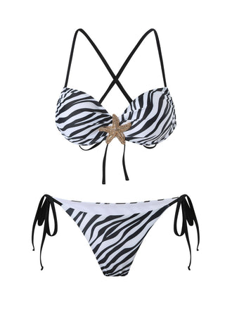 Schwarz & Weiß 1950er Zebra Streifen Seestern Bikini Set
