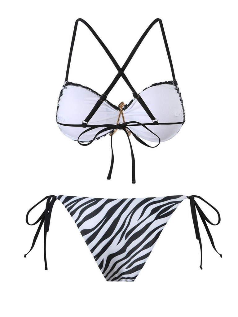 Schwarz & Weiß 1950er Zebra Streifen Seestern Bikini Set
