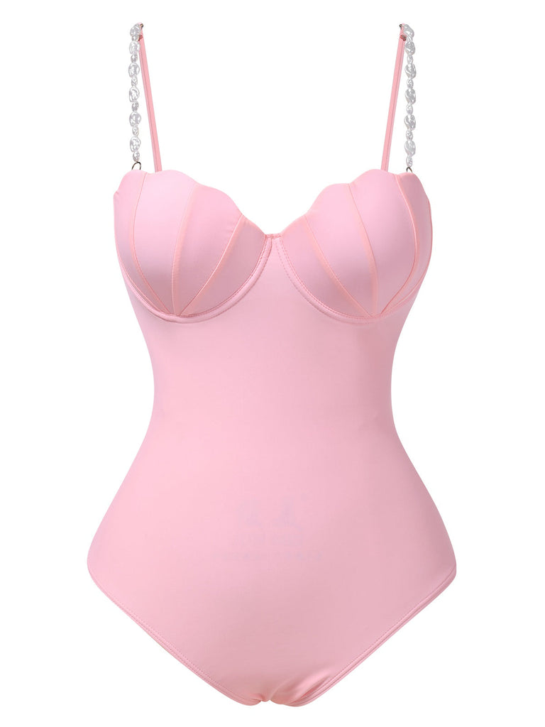 1950er Hülse Perle Träger Einteiliger Badeanzug