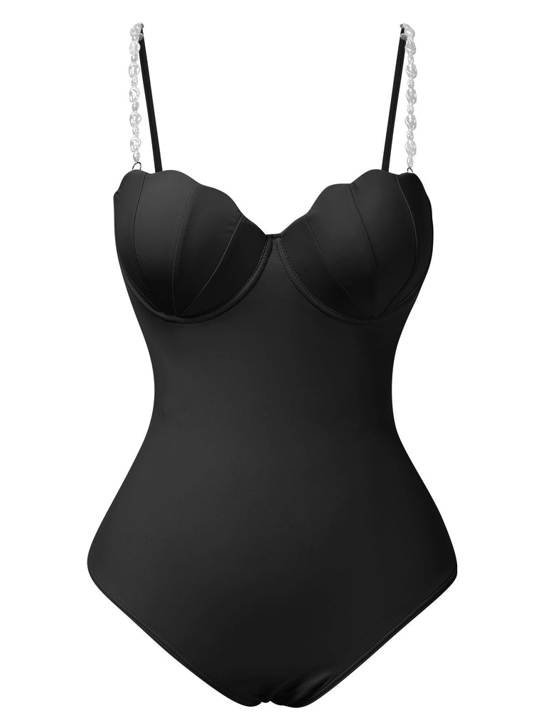 1950er Hülse Perle Träger Einteiliger Badeanzug