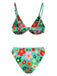 Grün 1950er Karikatur Blumen Bikini Set