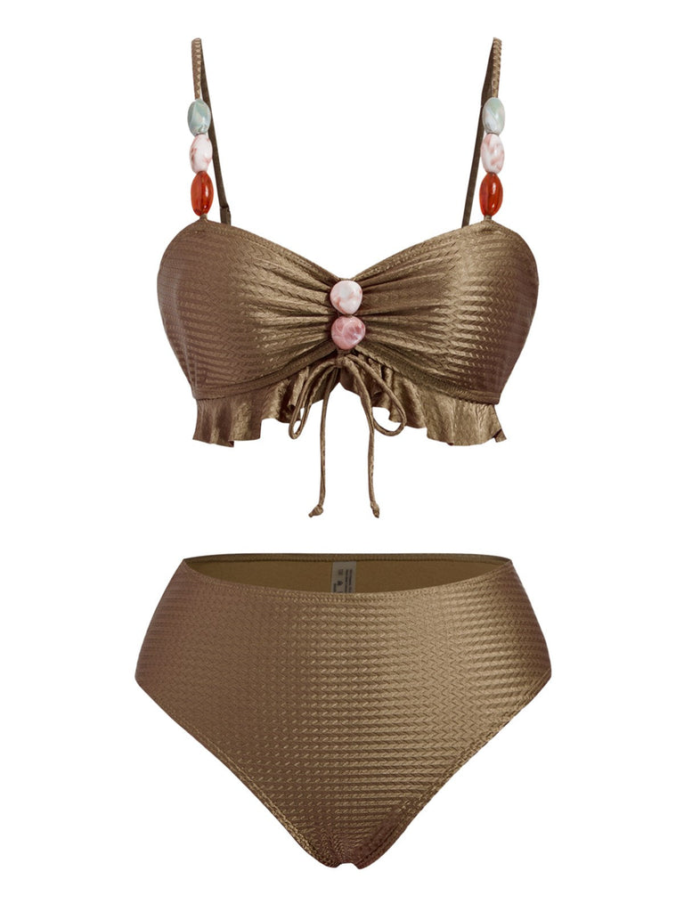 1950er Strukturiert Stoff Farbig Steine Bikini Set