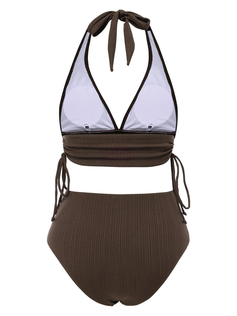 1930er Strukturierter Stoff Solide Halter Schnürung Bademode