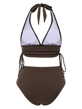 1930er Strukturierter Stoff Solide Halter Schnürung Bademode