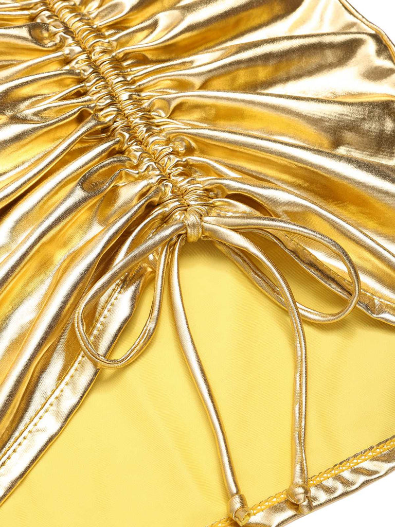 1970er Halter Metallisch Bikini & Gerüschtes Cover-Up