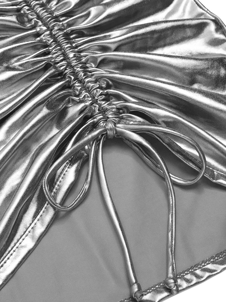 1970er Halter Metallisch Bikini & Gerüschtes Cover-Up