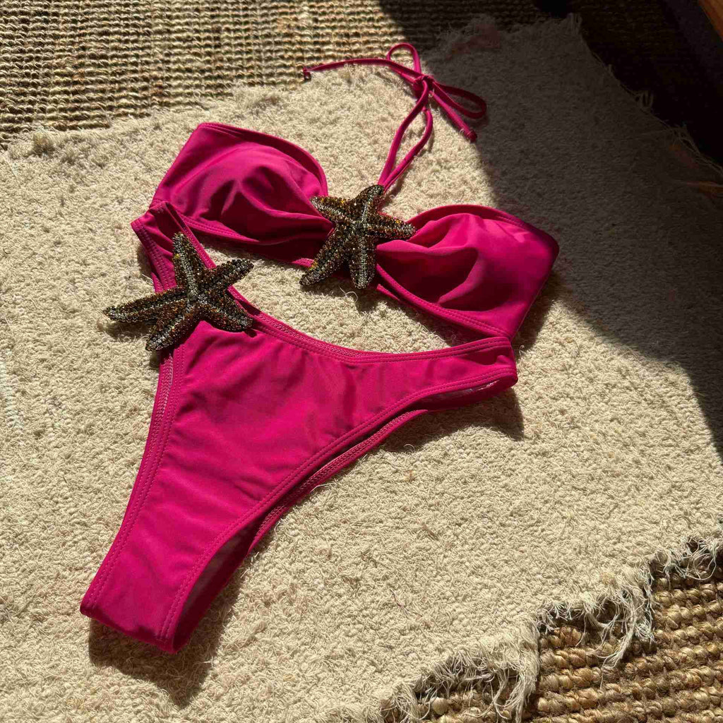 1960er Seestern Schnürung Halter Bikini Set