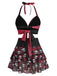 Schwarzer & Rosa 80er Gothic Bikini Set mit Totenkopf und Rose