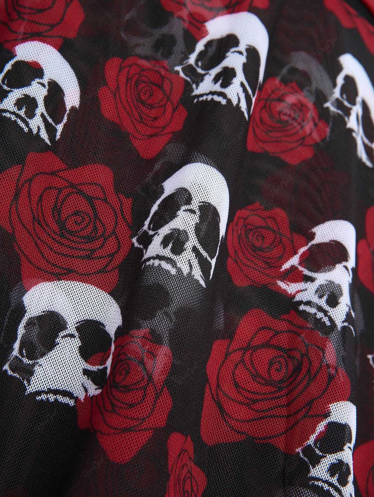 Schwarzer & Rosa 80er Gothic Bikini Set mit Totenkopf und Rose
