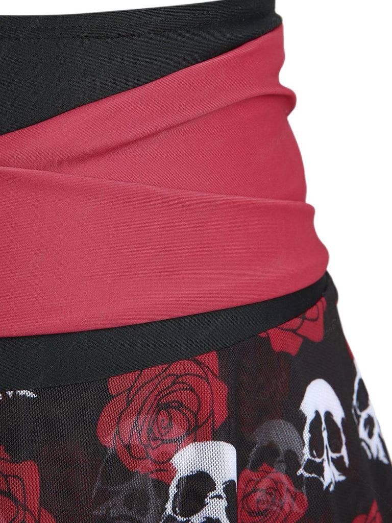 Schwarzer & Rosa 80er Gothic Bikini Set mit Totenkopf und Rose