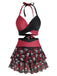 Schwarzer & Rosa 80er Gothic Bikini Set mit Totenkopf und Rose