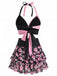 Schwarzer & Rosa 80er Gothic Bikini Set mit Totenkopf und Rose